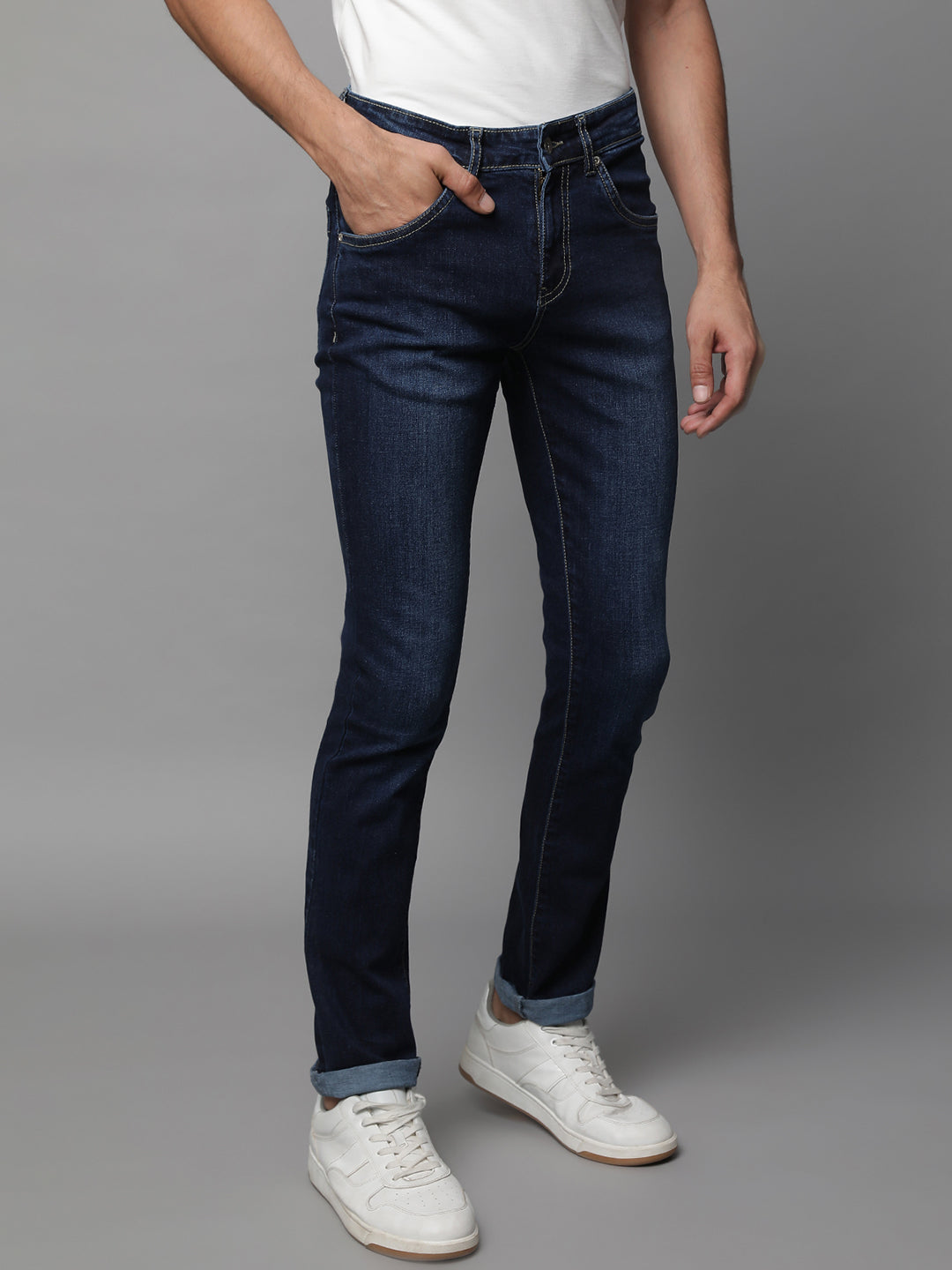 Mens Blue Cotton Solid Jeans