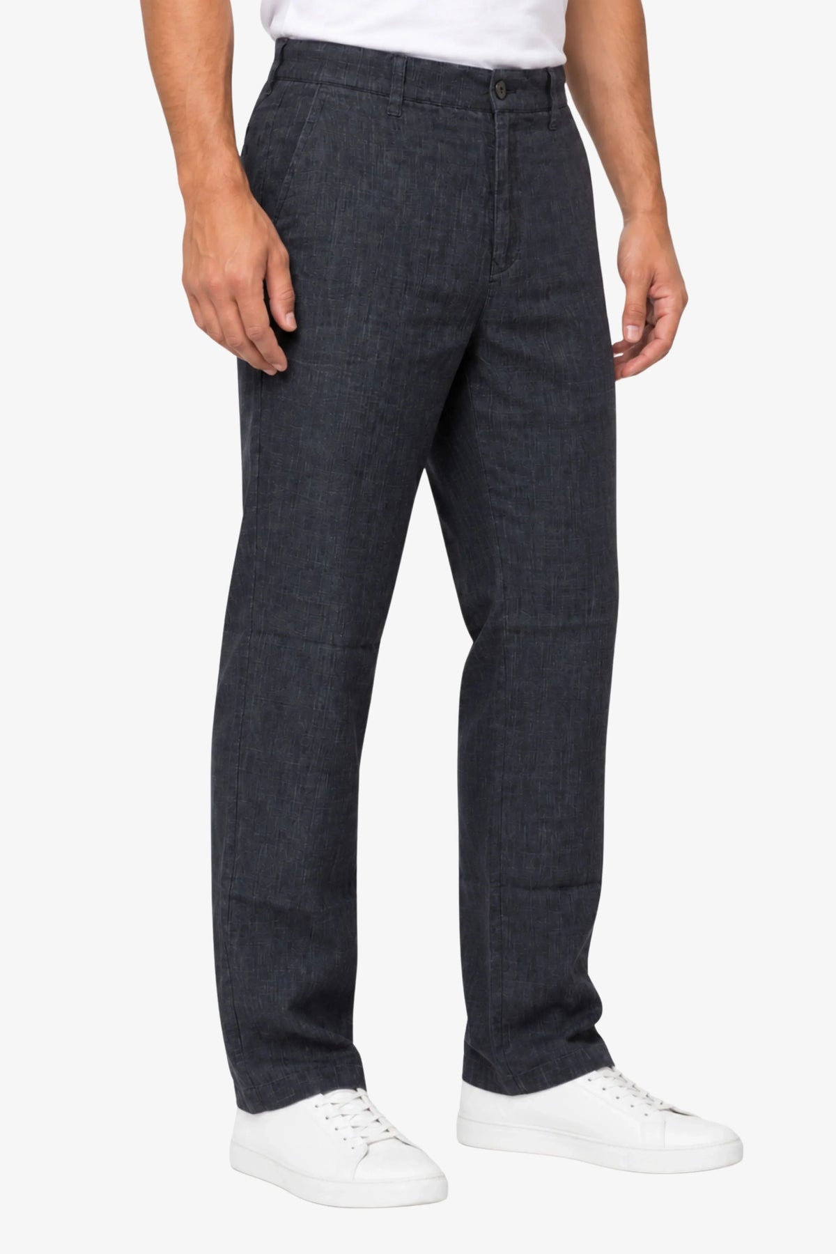 Navy Blue Lyocell Straight-Fit Trousers-Global Republic