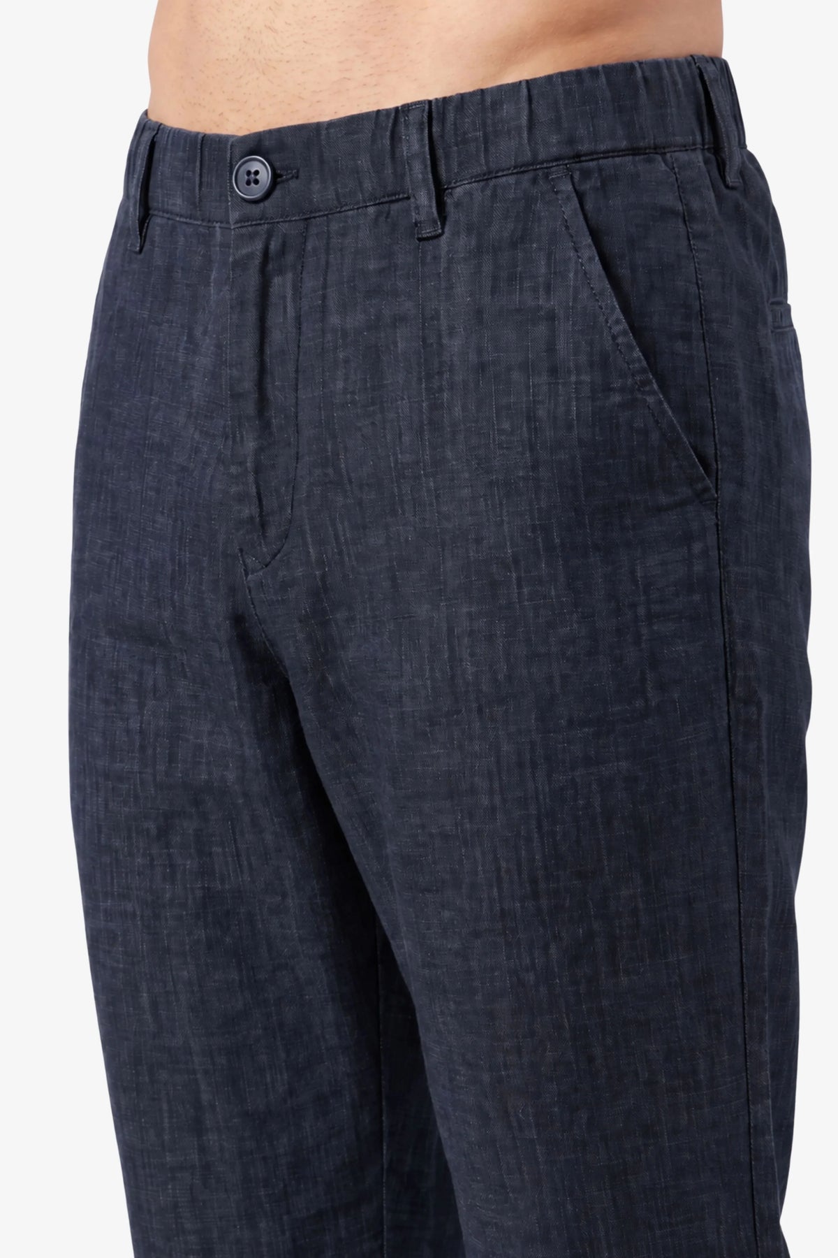 Navy Blue Lyocell Straight-Fit Trousers-Global Republic