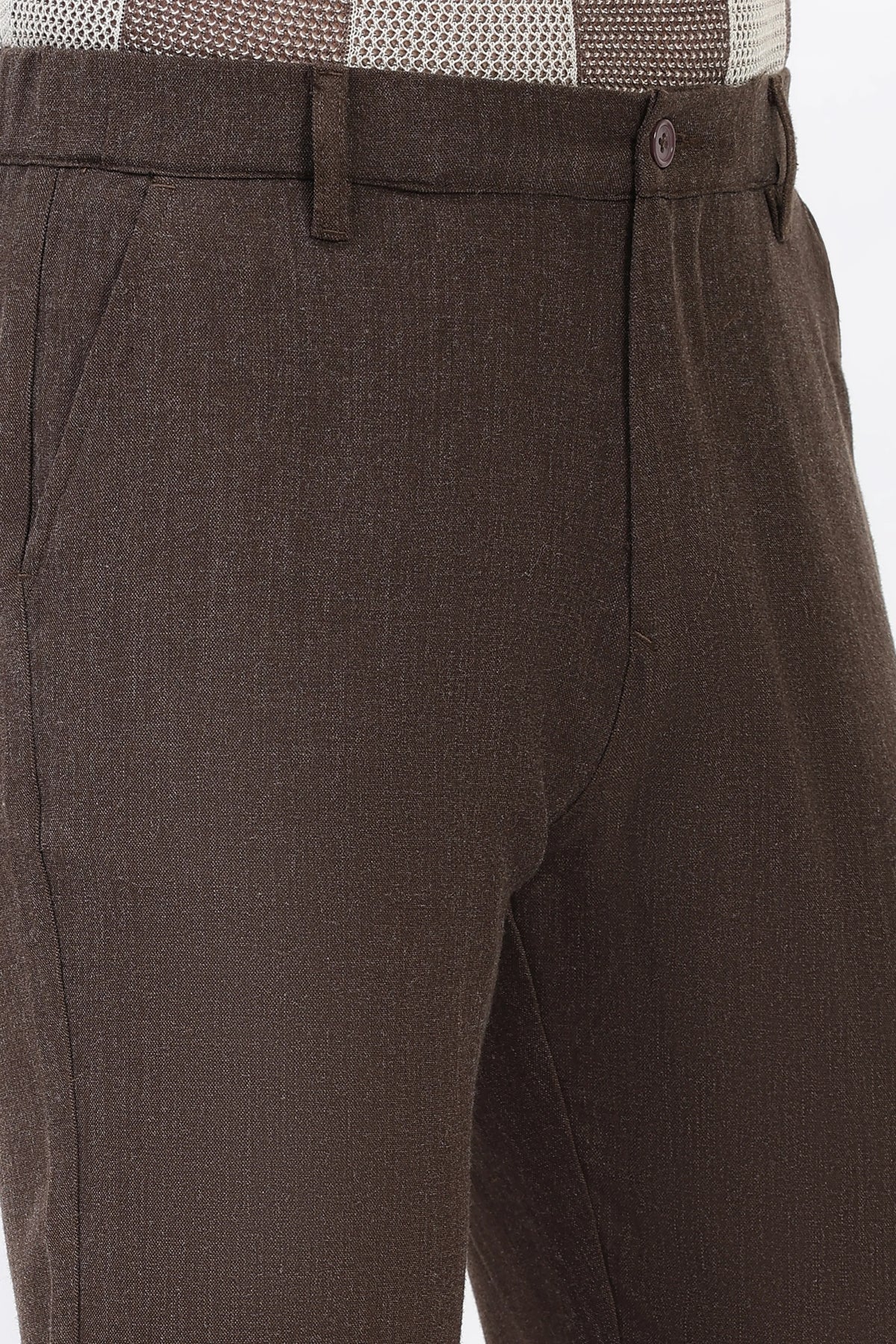 Coffee Brown Solid Melange Trousers-Global Republic