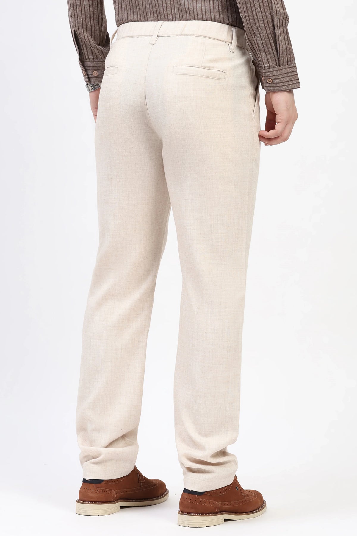 Fawn Solid Melange Straight-Fit Trousers-Global Republic