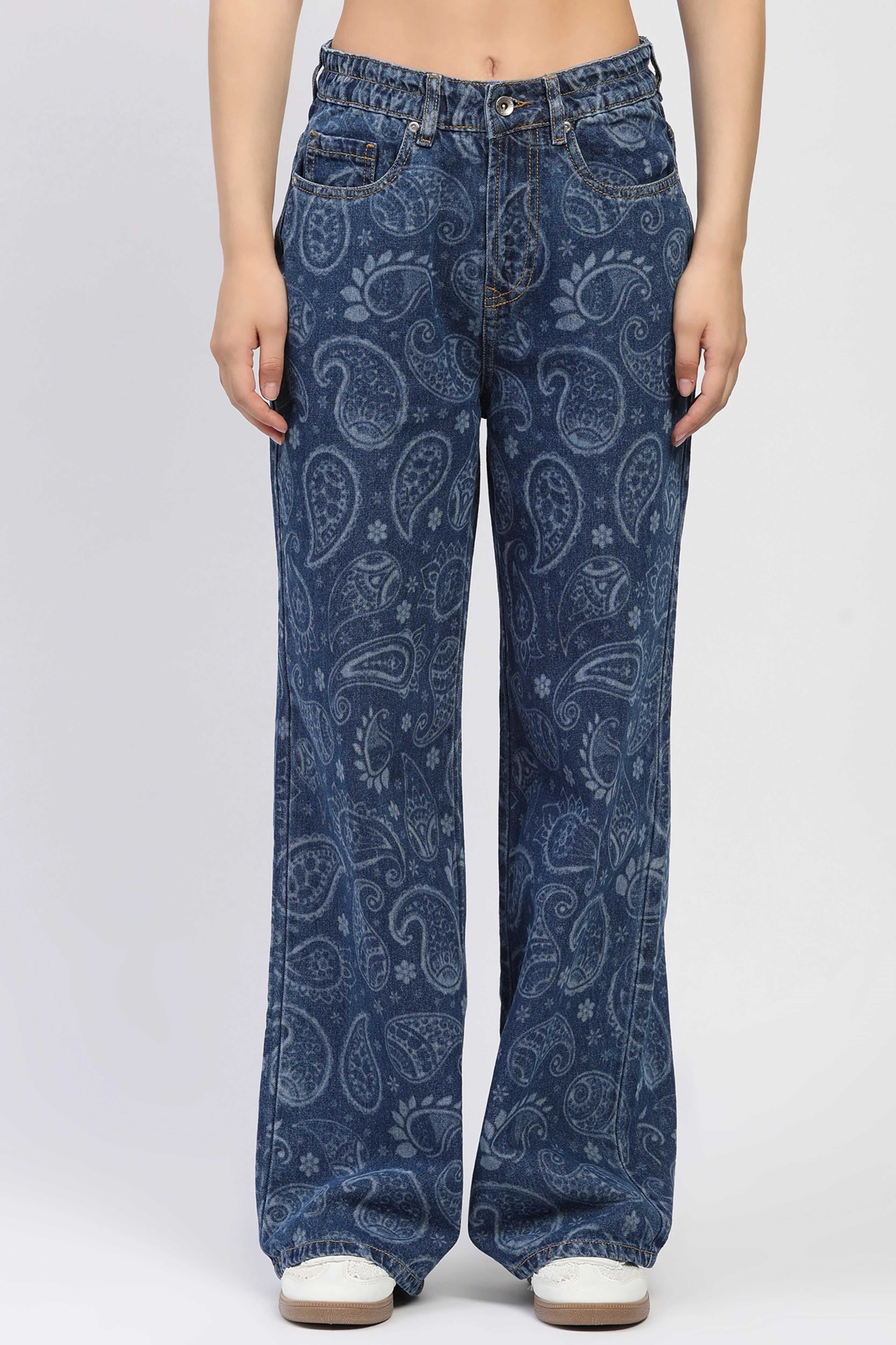 Blue Paisley Floral Print Jeans