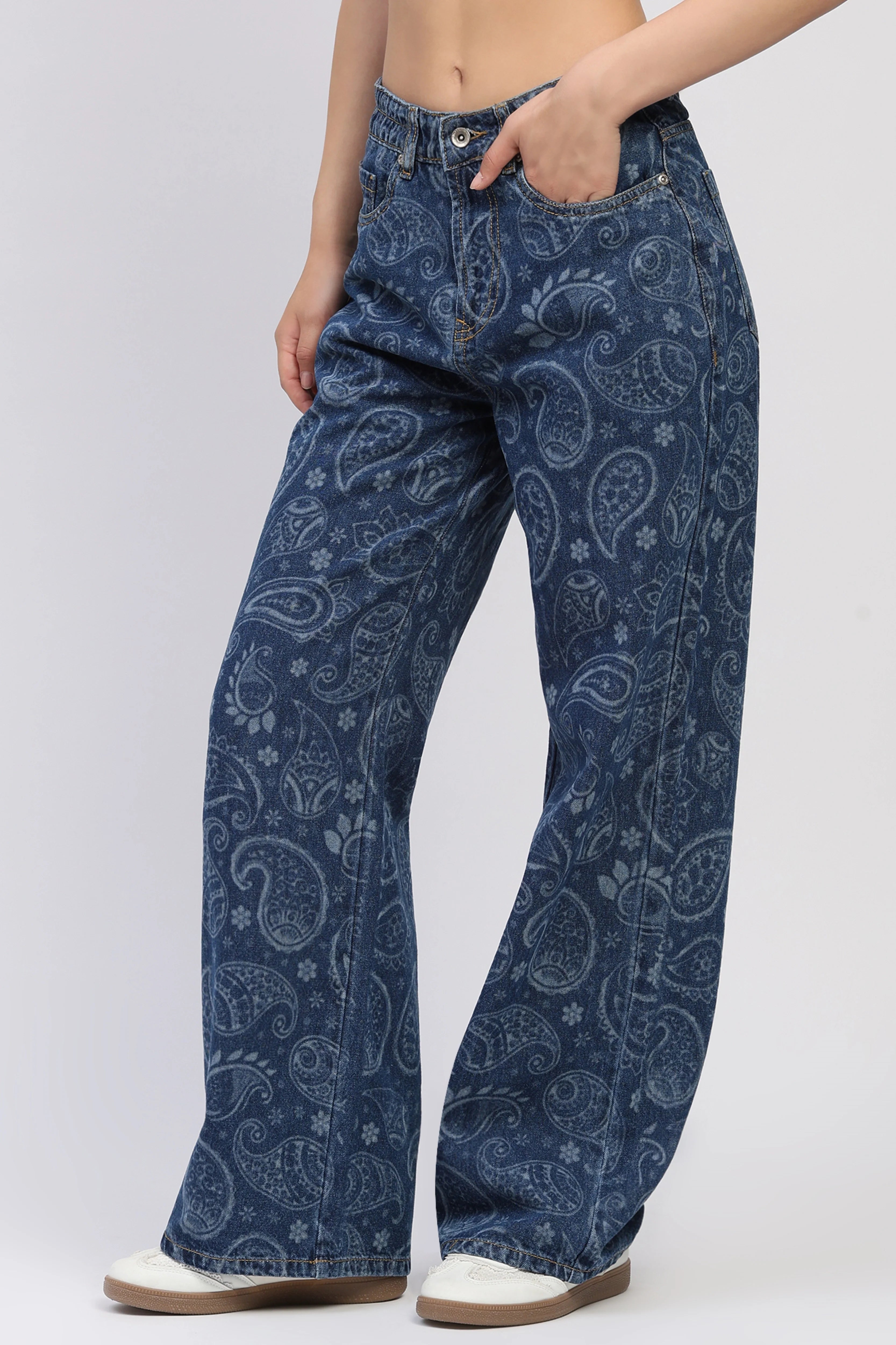 Blue Paisley Floral Print Jeans