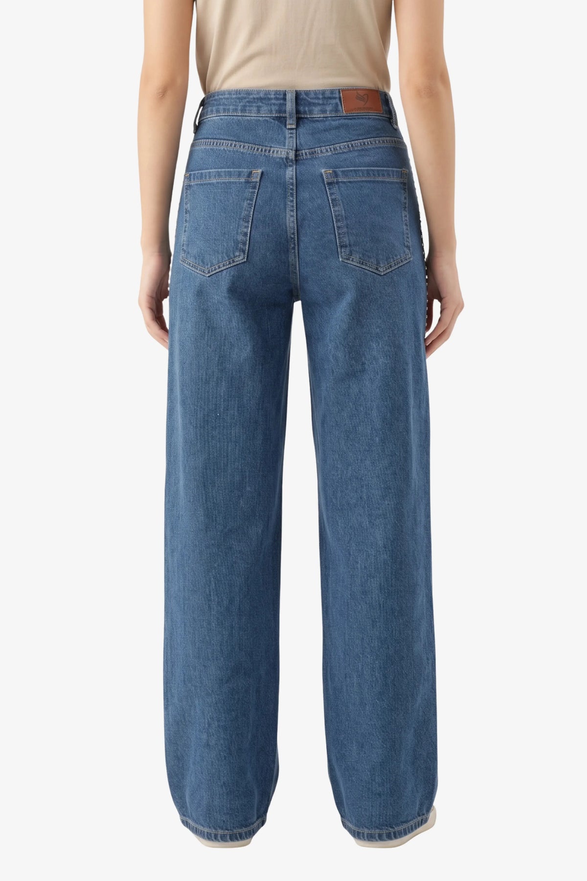 Blue Silver Stud Embellished Jeans-Global Republic