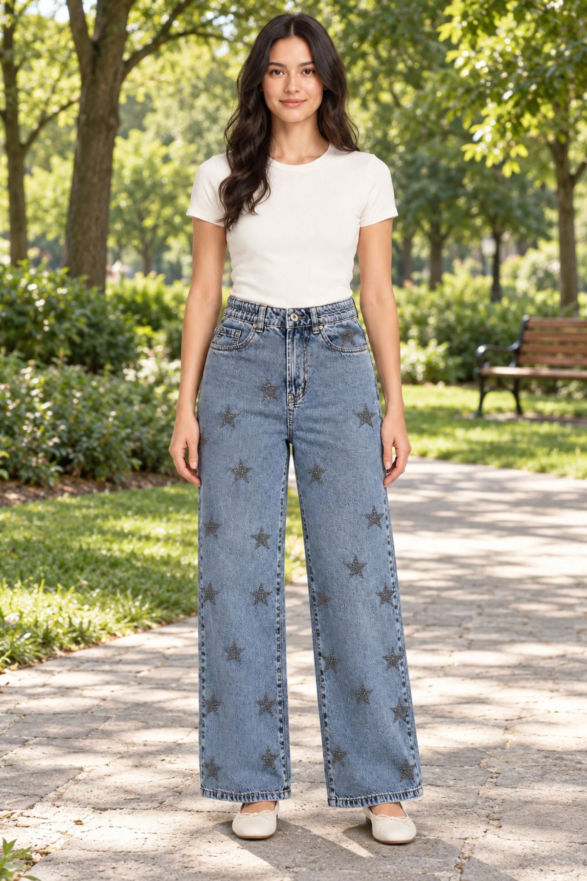 Light Blue Star Studded Jeans-Global Republic
