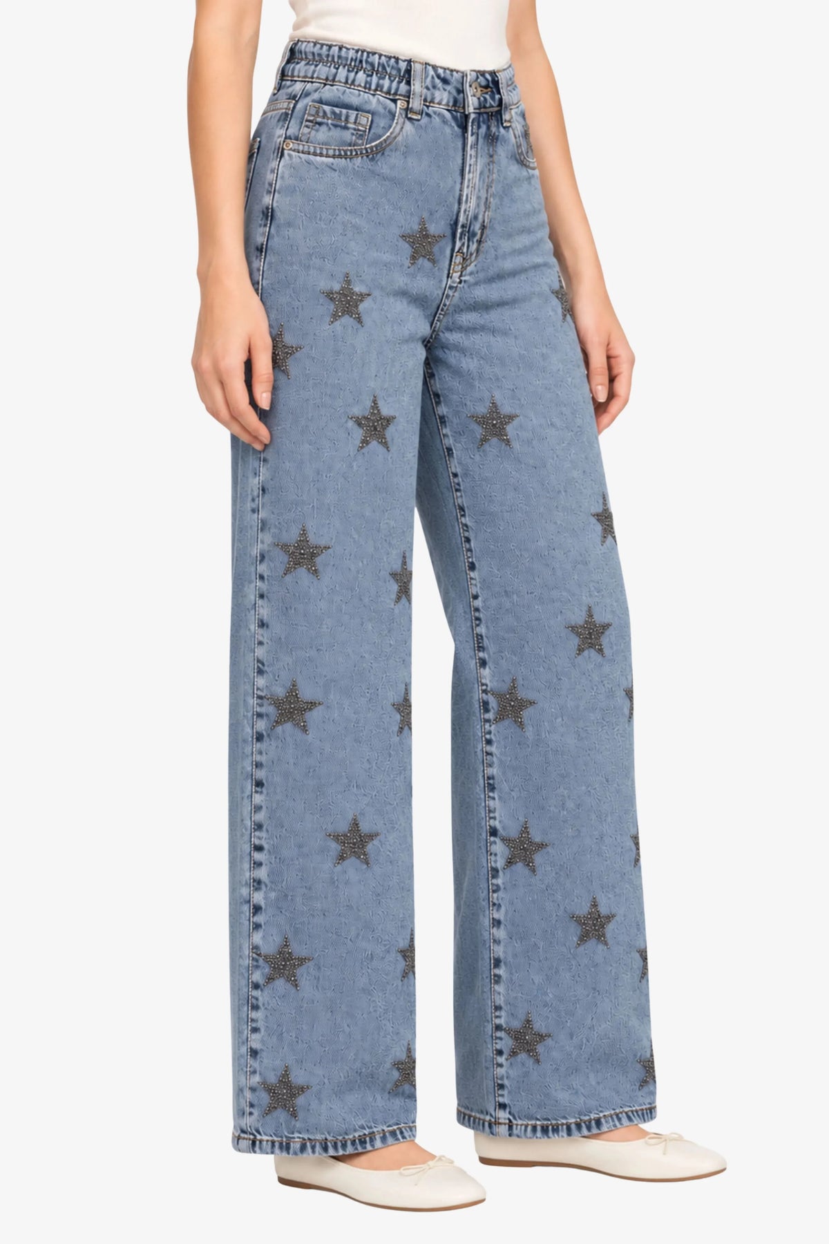 Light Blue Star Studded Jeans-Global Republic
