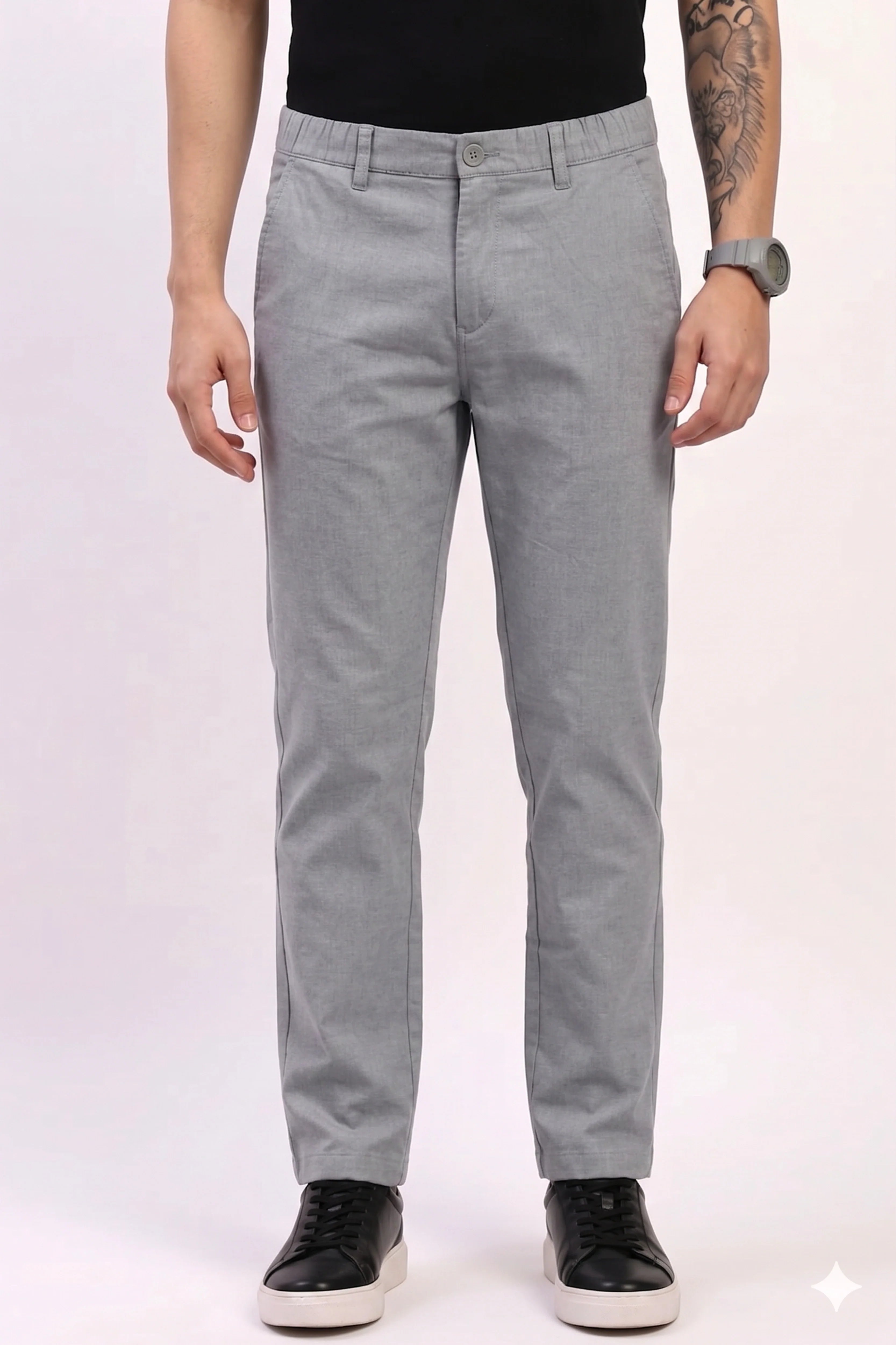 Light Grey Cotton Trousers-Global Republic