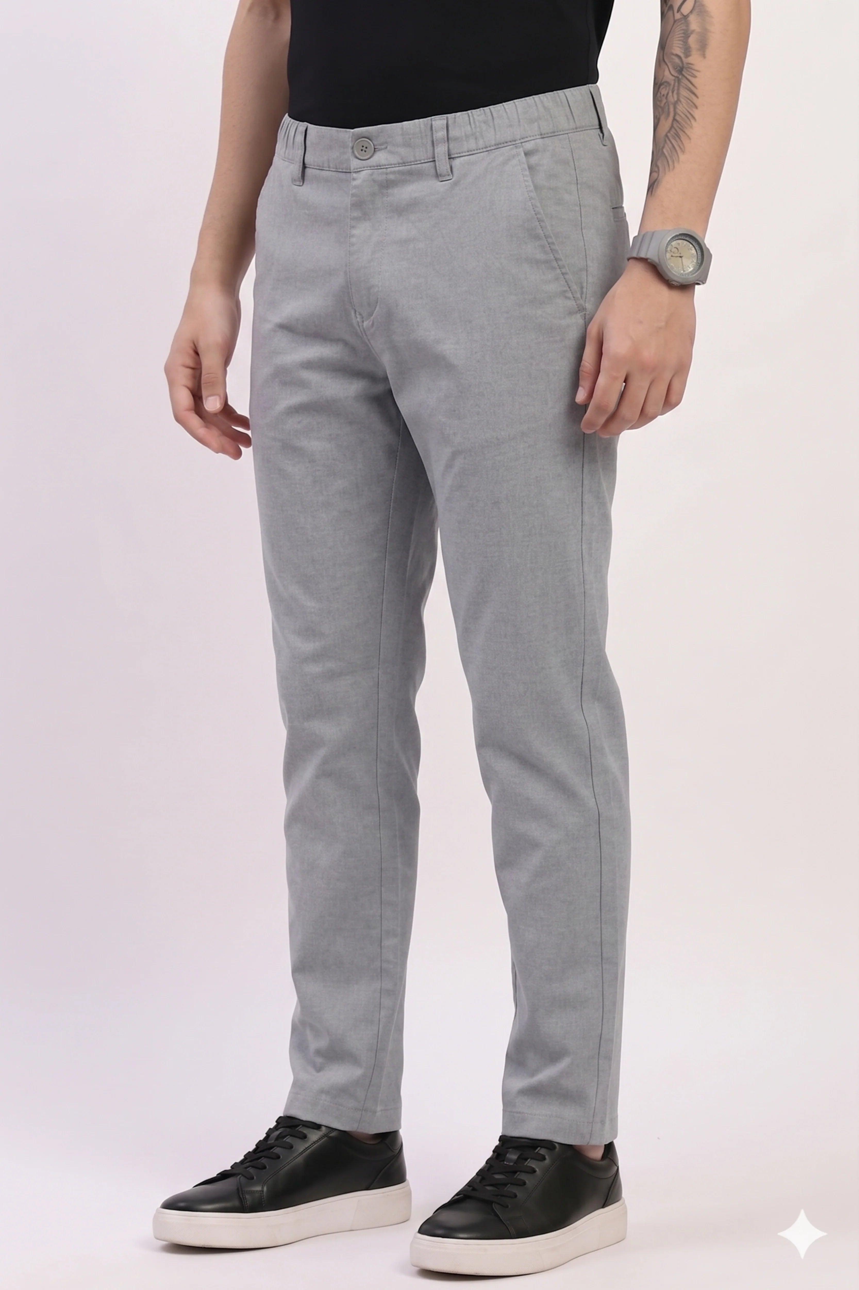 Light Grey Cotton Trousers-Global Republic
