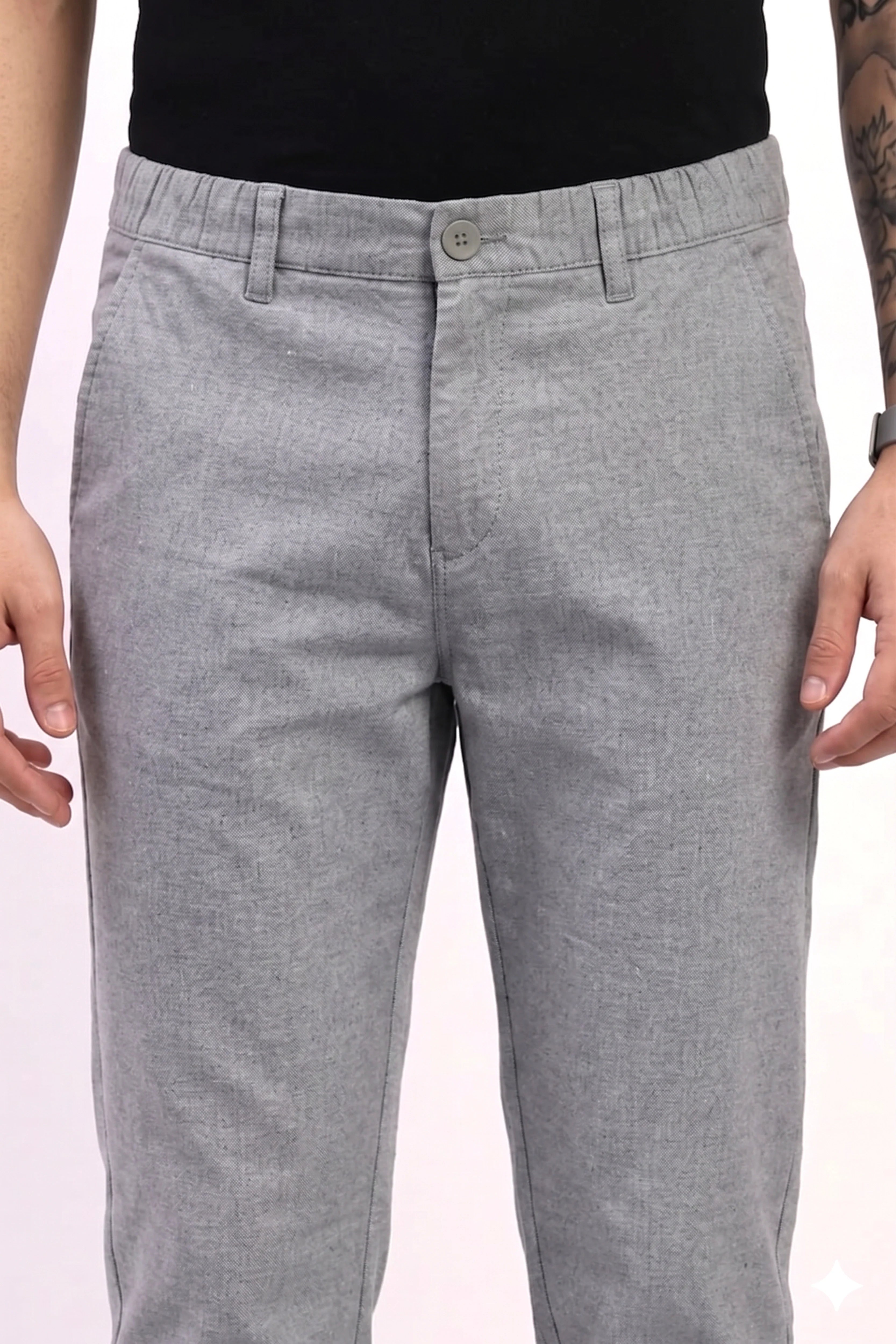 Light Grey Cotton Trousers-Global Republic