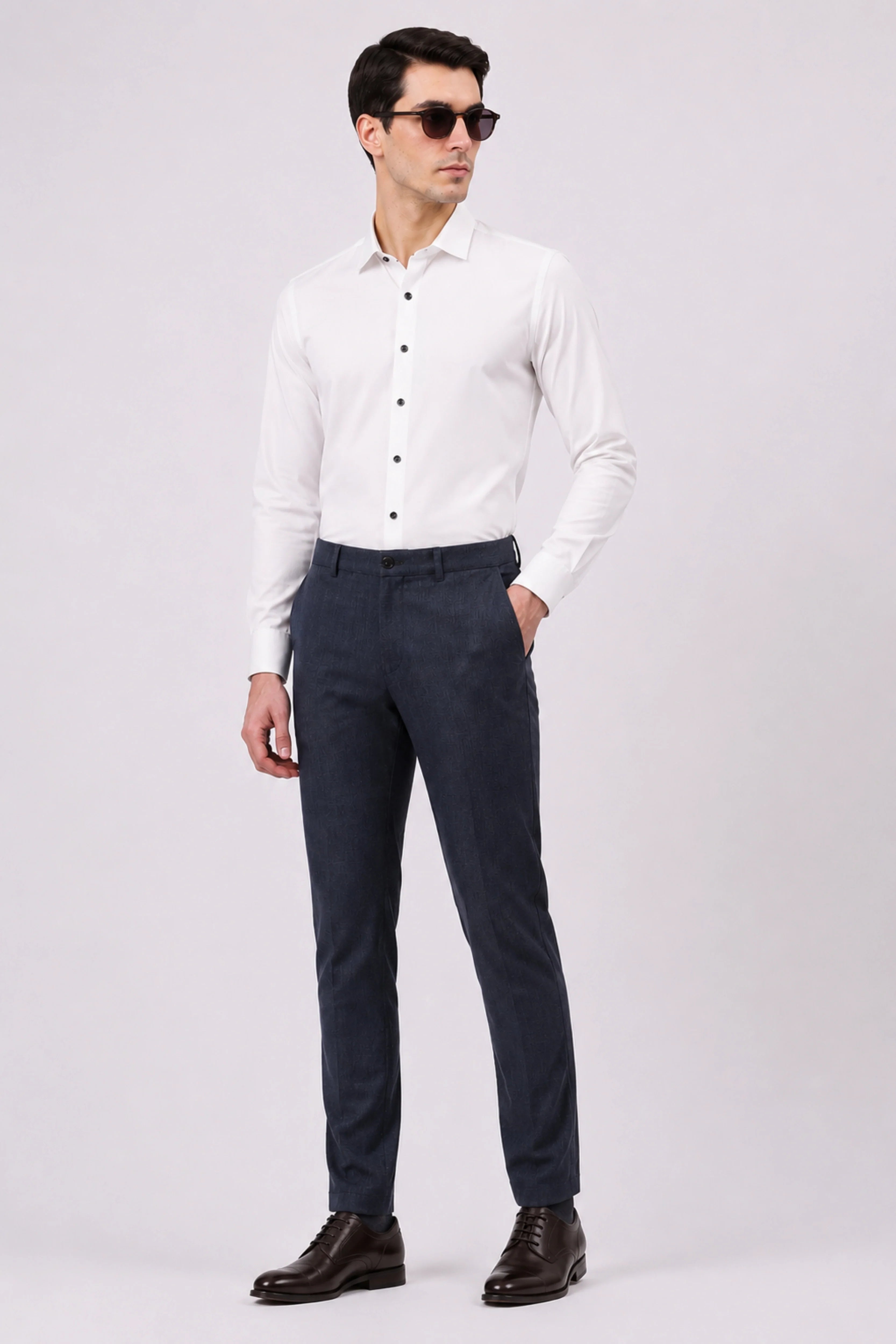 Navy Blue Cotton Trousers-Global Republic