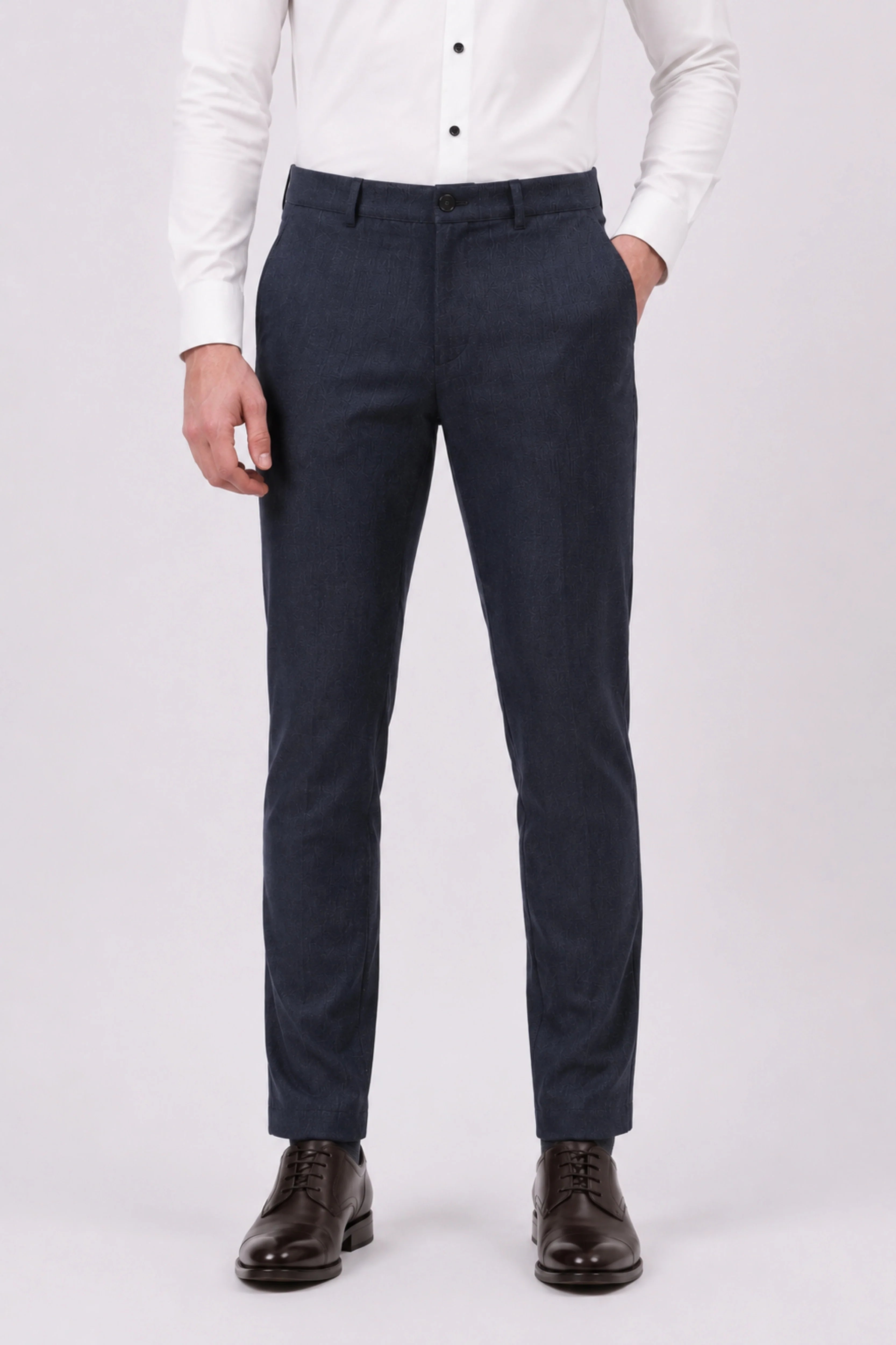 Navy Blue Cotton Trousers-Global Republic