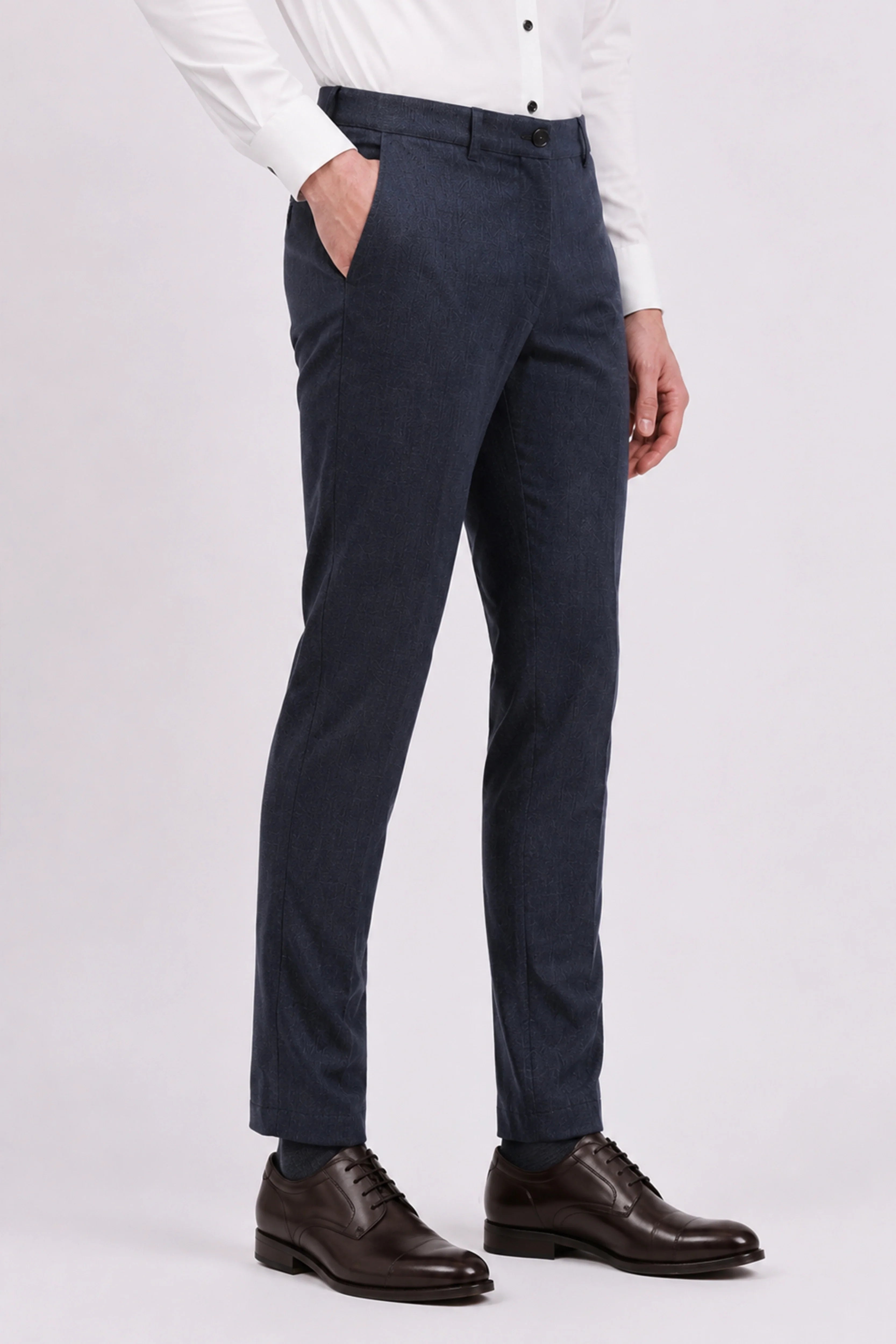 Navy Blue Cotton Trousers-Global Republic