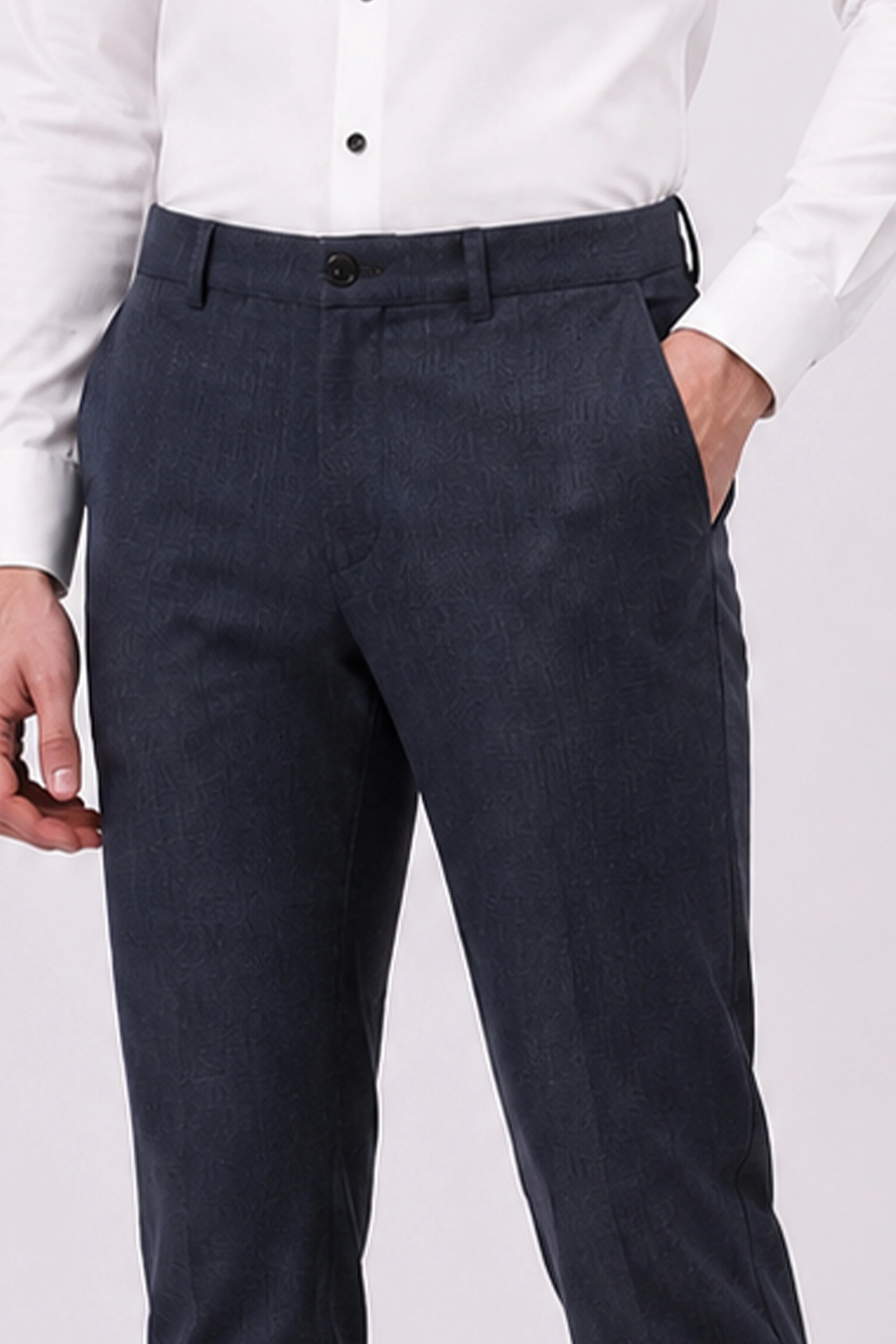 Navy Blue Cotton Trousers-Global Republic