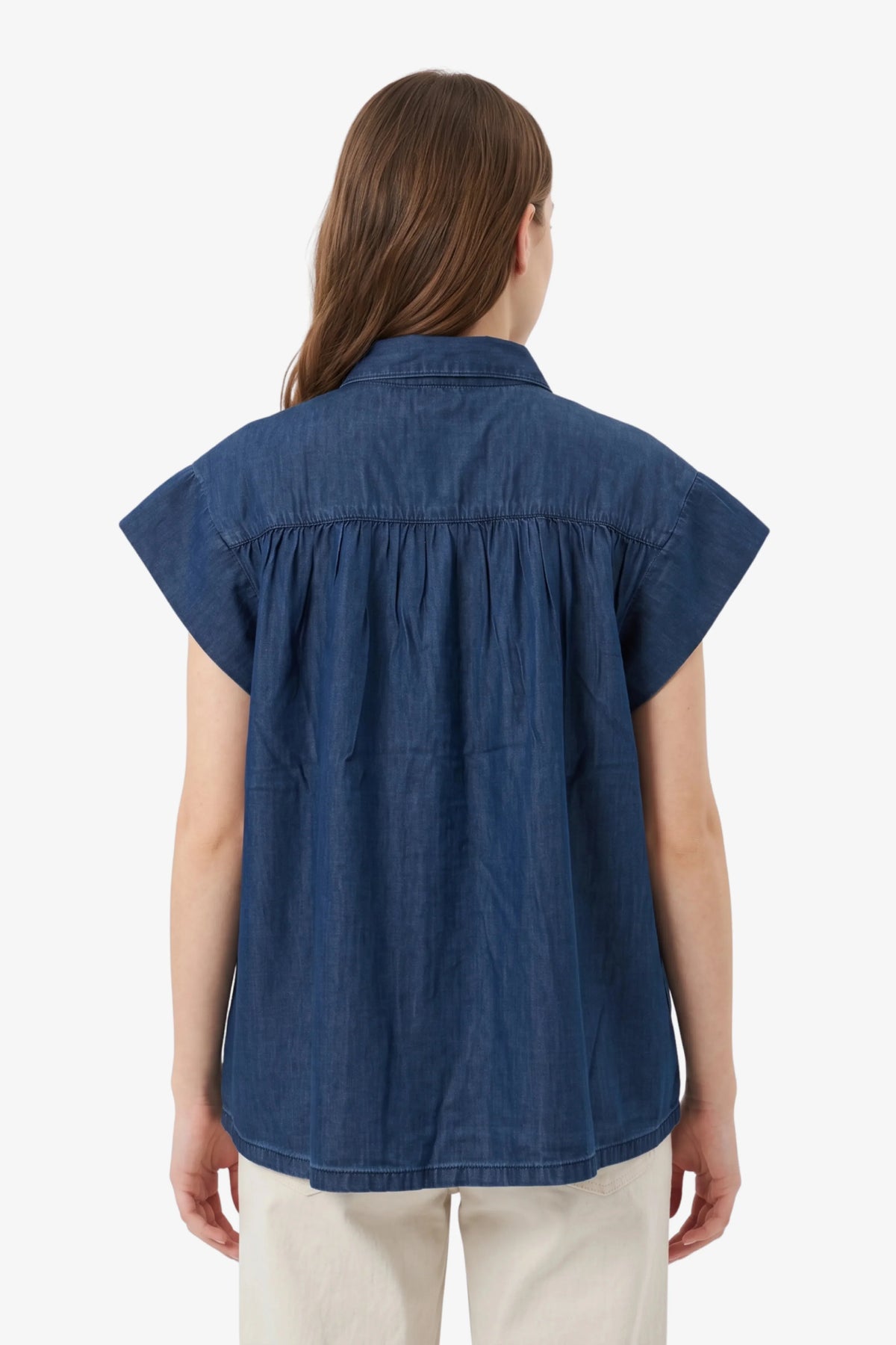 Blue Pleated Chambray Cotton Shirt-Global Republic