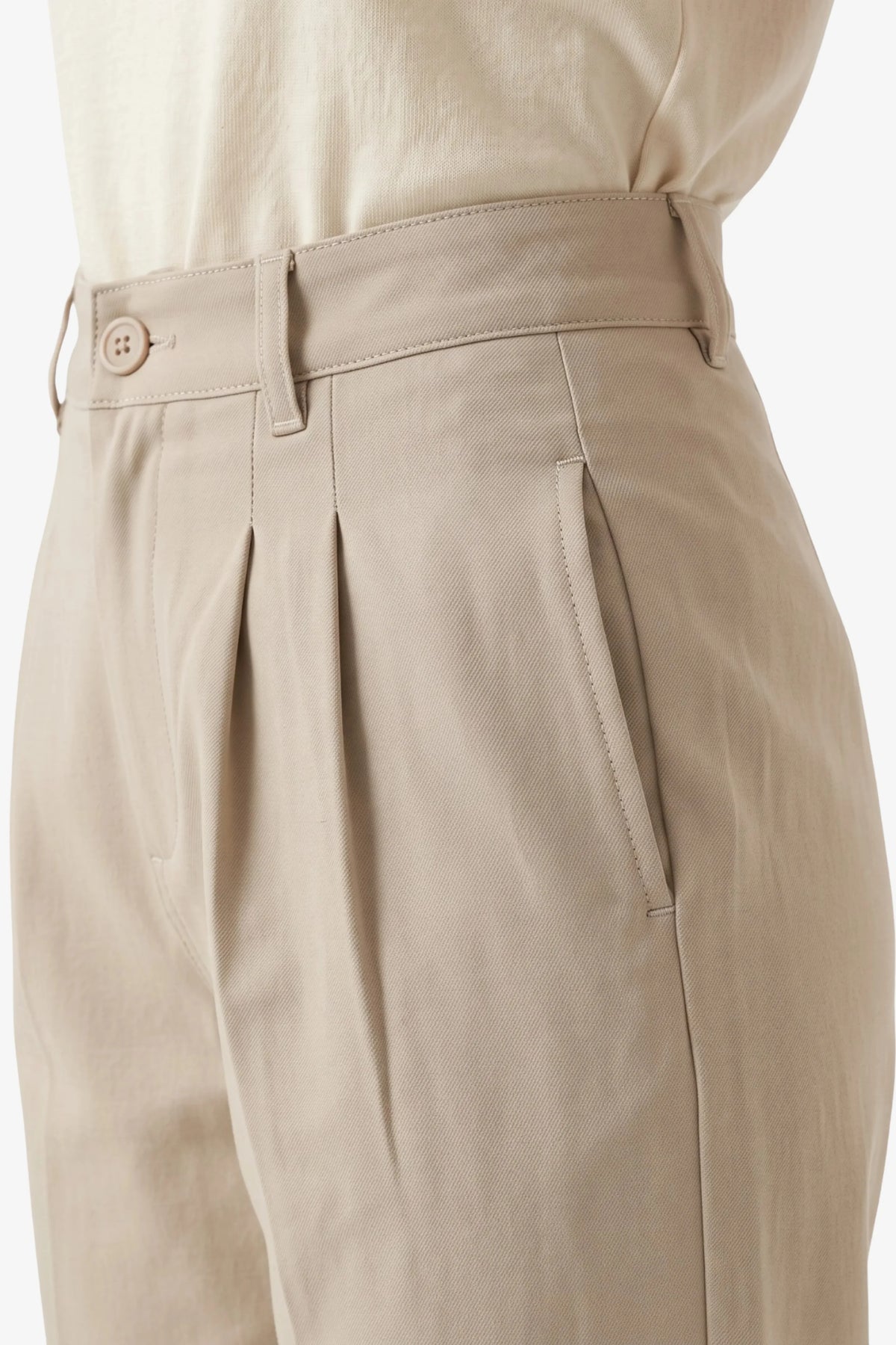 Beige Pleated Straight-Fit Trousers-Global Republic