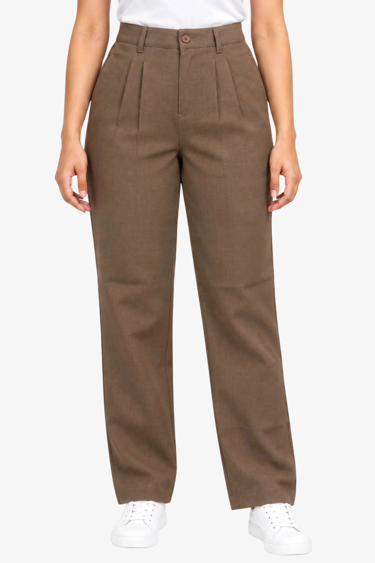 Brown Straight Fit Trousers-Global Republic