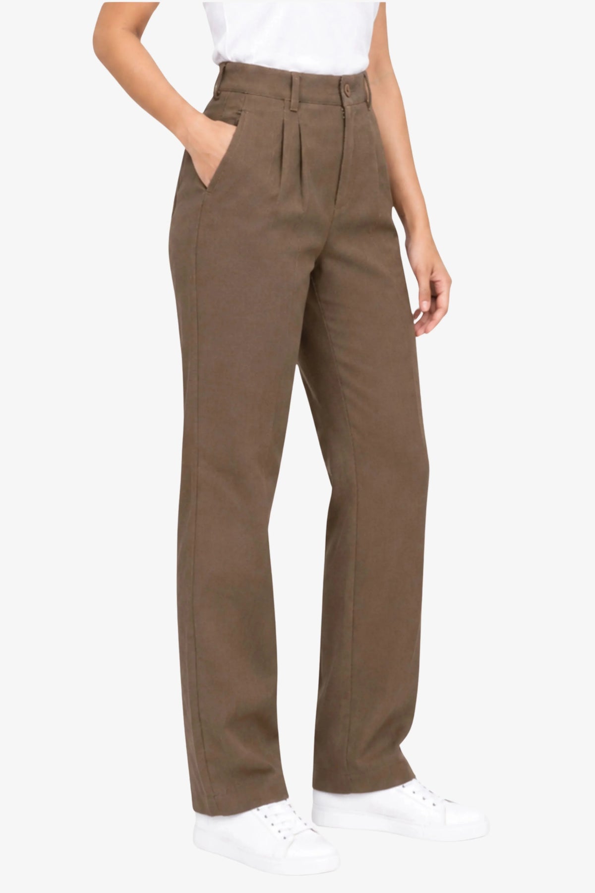 Brown Straight Fit Trousers-Global Republic