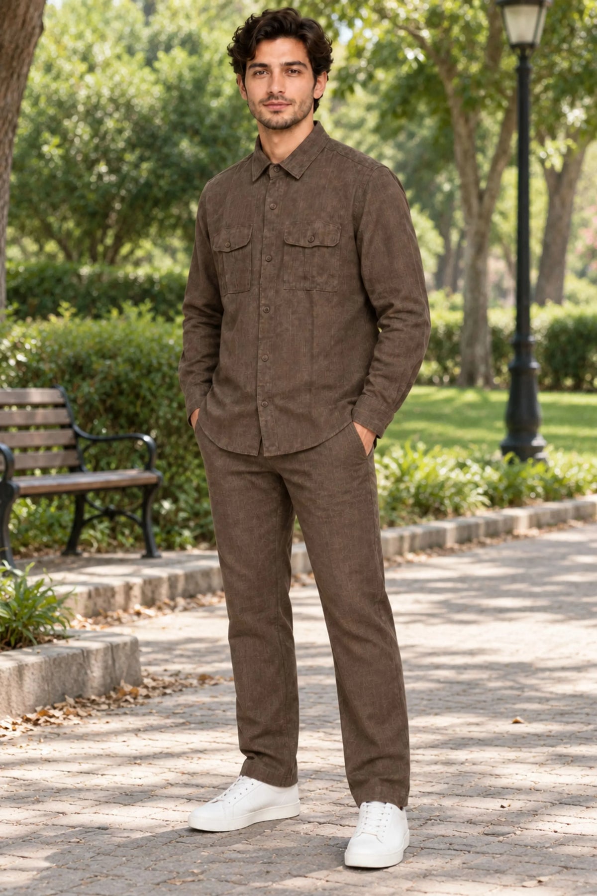 Coffee Brown Lyocell Melange Shirt-Global Republic