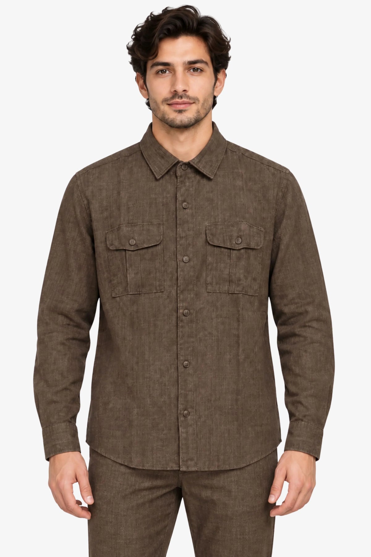 Coffee Brown Lyocell Melange Shirt-Global Republic