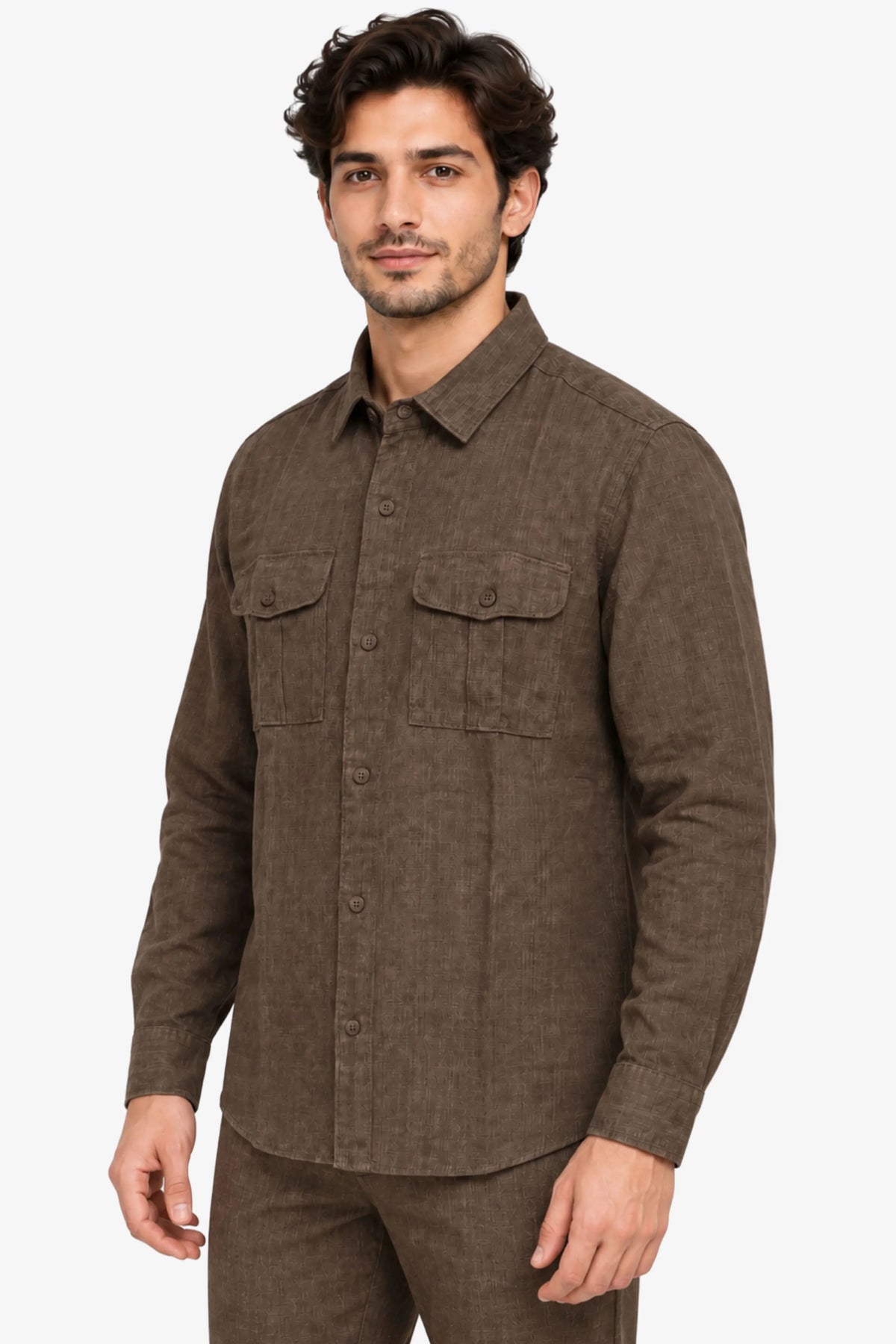 Coffee Brown Lyocell Melange Shirt-Global Republic