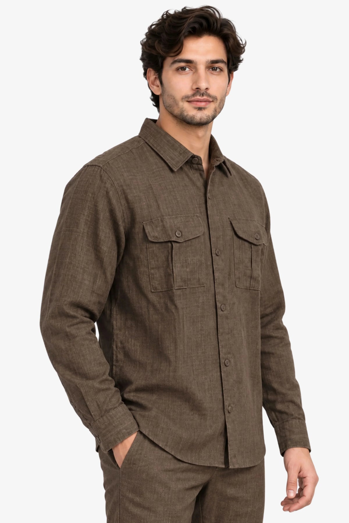 Coffee Brown Lyocell Melange Shirt-Global Republic