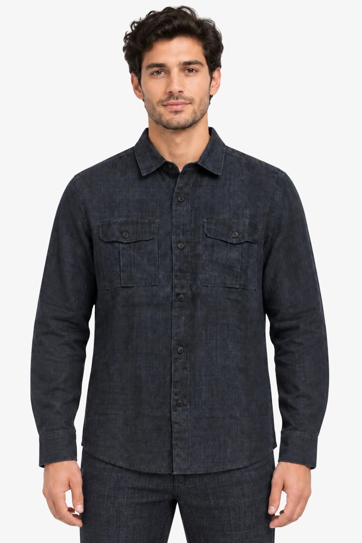Navy Blue Lyocell Melange Shirt-Global Republic