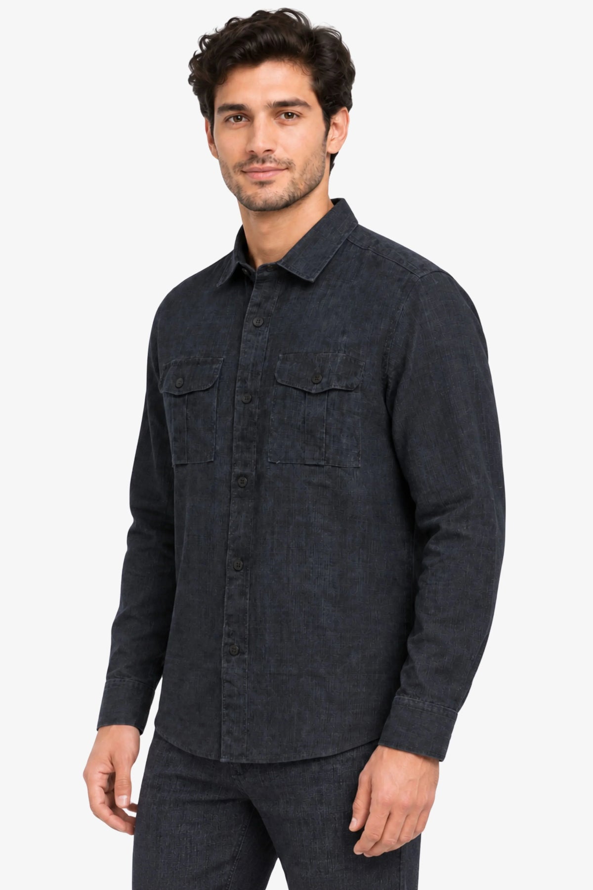Navy Blue Lyocell Melange Shirt-Global Republic