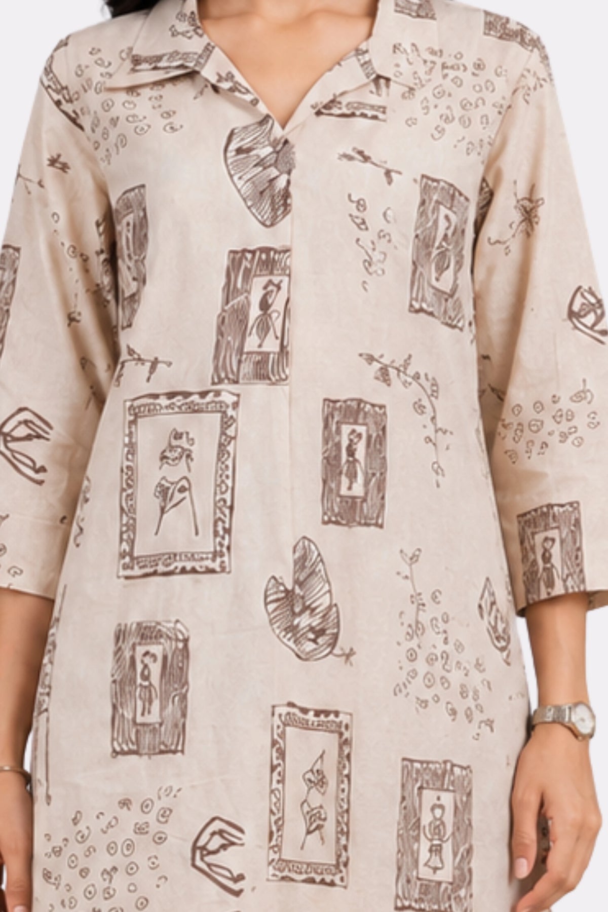 Cream & Wine Abstract Print Cotton Kurta Set-Global Republic