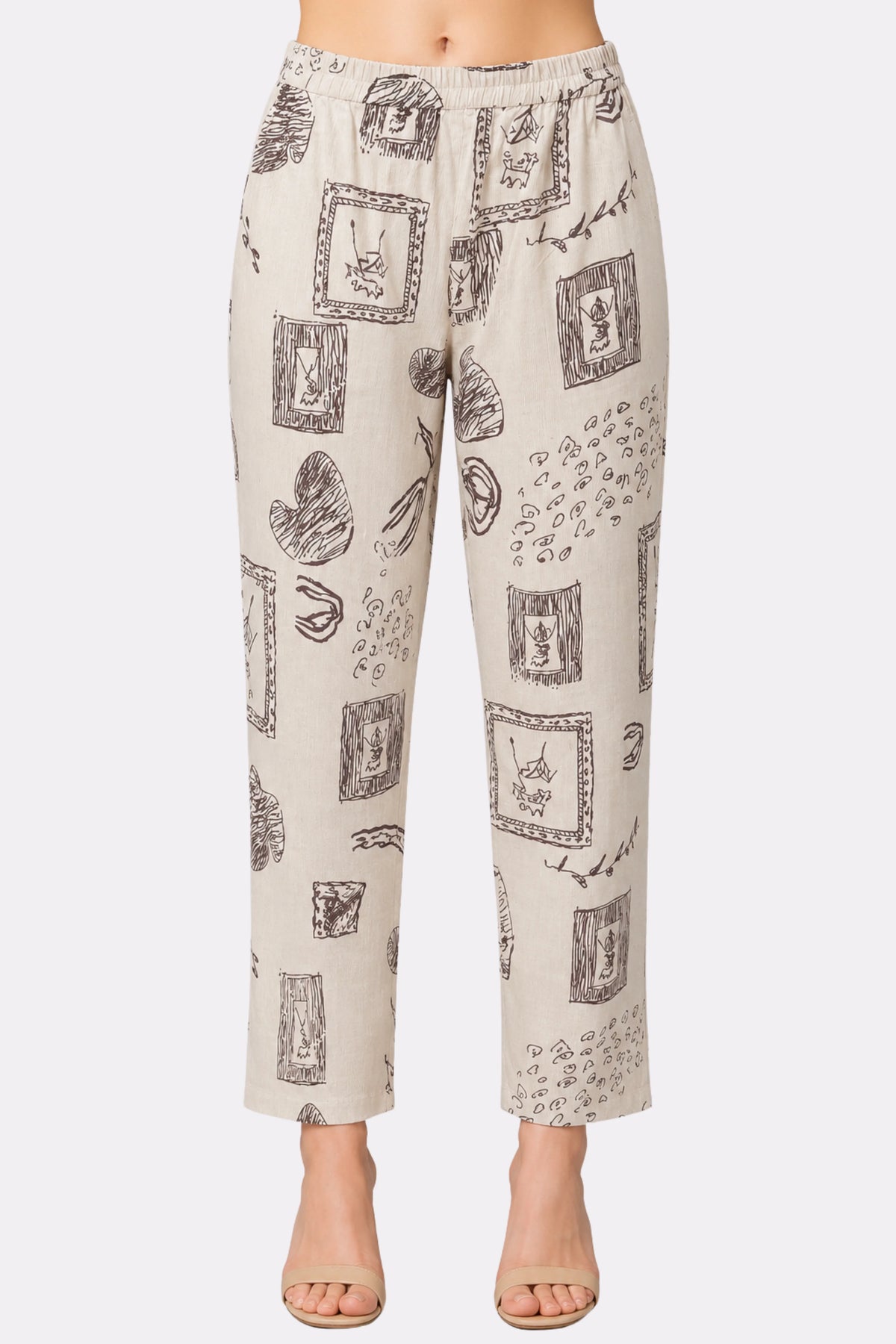 Cream & Wine Abstract Print Cotton Kurta Set-Global Republic