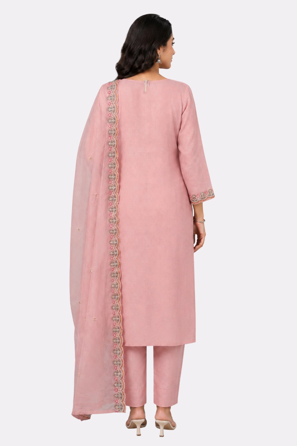 Pink Floral Embroidered Cotton Suit Set-Global Republic