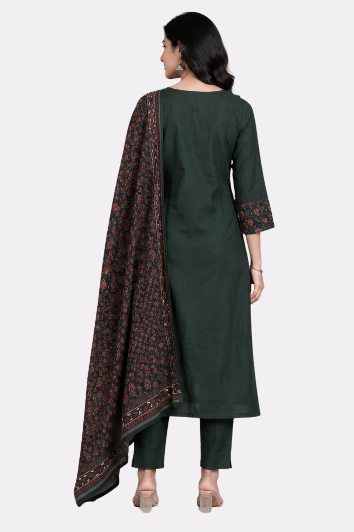Green Embroidered Cotton Suit Set-Global Republic