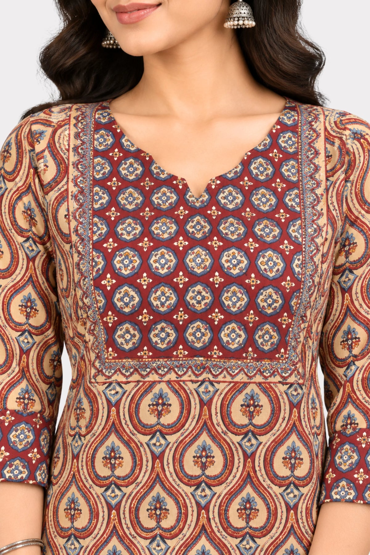 Maroon Ethnic Printed Cotton Suit Set-Global Republic