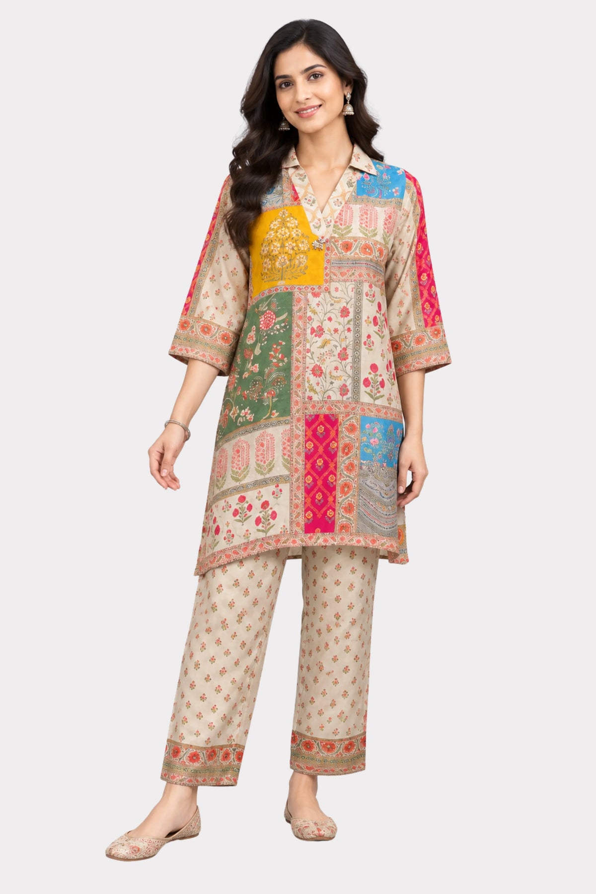 Multicolor Floral Printed Modal Crepe Co-ord Set-Global Republic