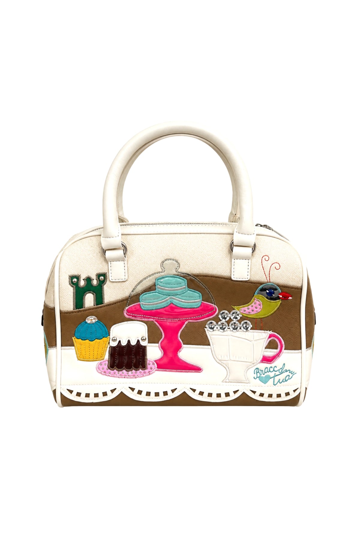 White Quirky Patchwork Bucket Handbag-Global Republic