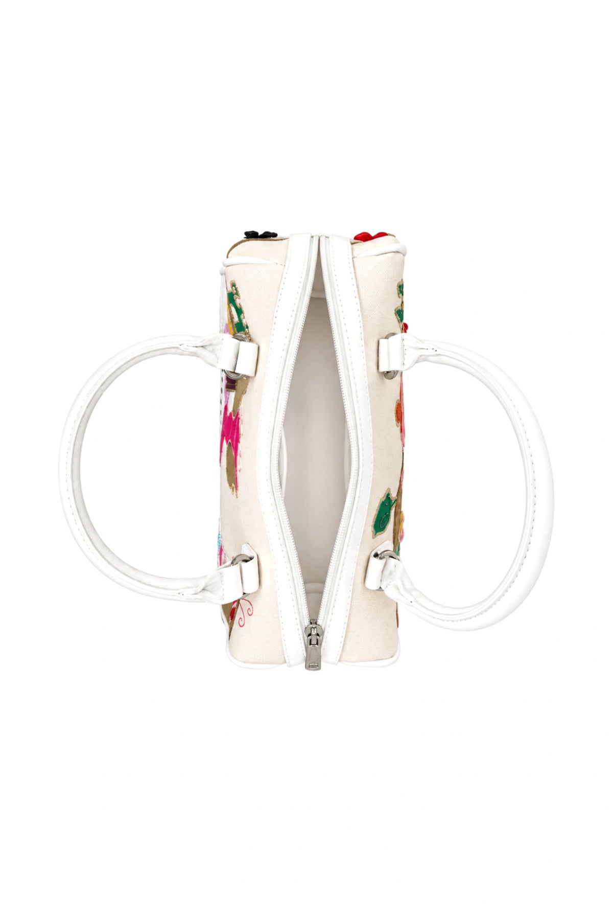 White Quirky Patchwork Bucket Handbag-Global Republic
