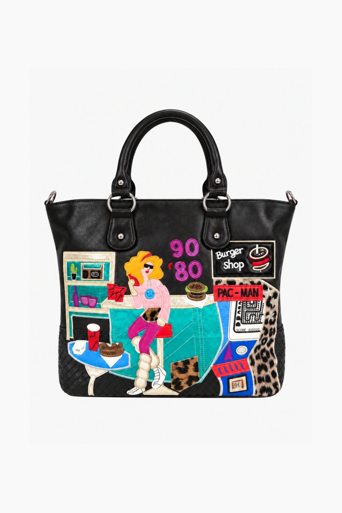 Black Quirky Patchwork Handbag-Global Republic