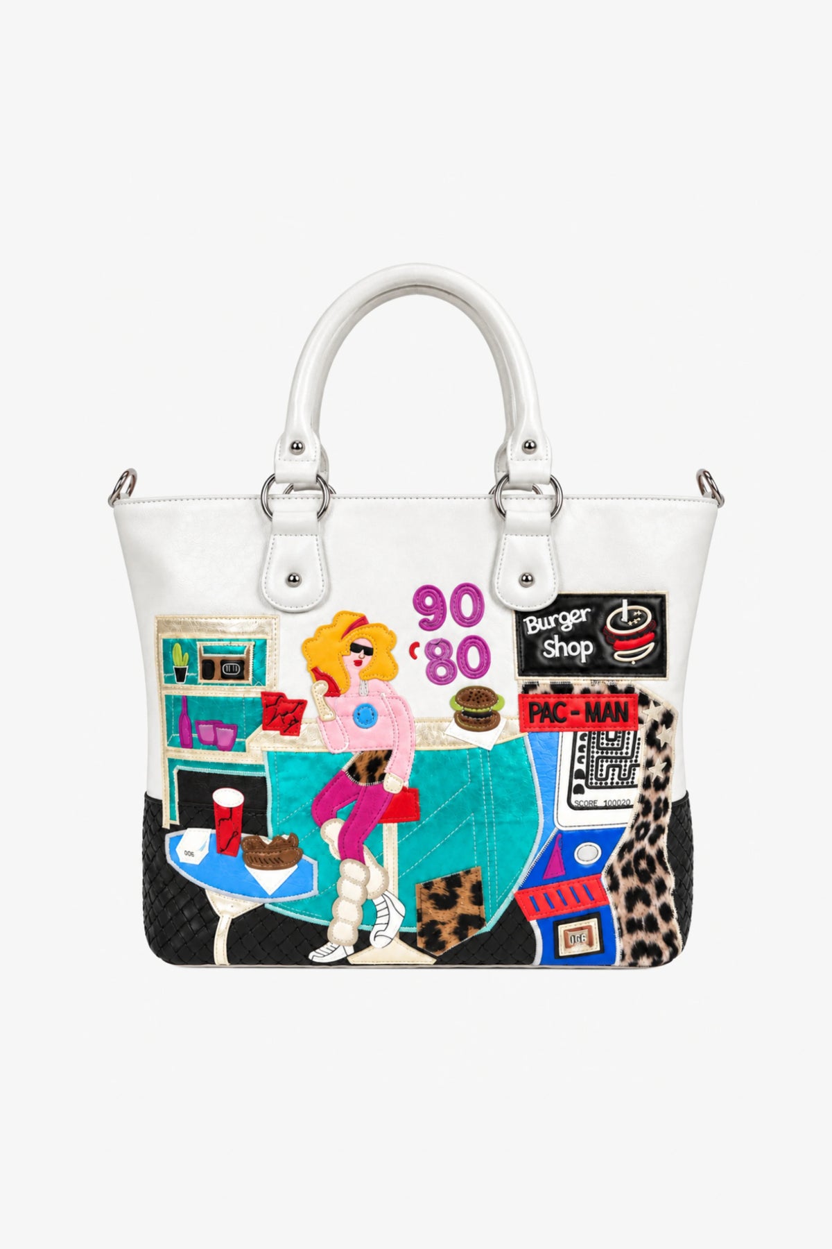 White Quirky Patchwork Handbag-Global Republic