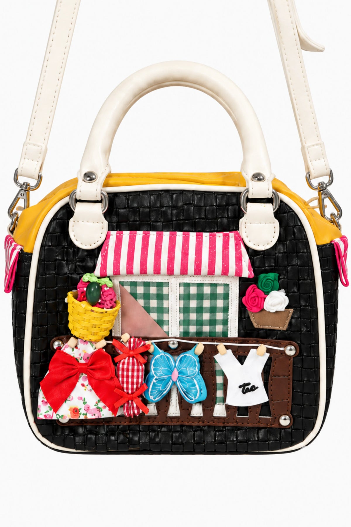 Black Quirky Patchwork Handbag-Global Republic