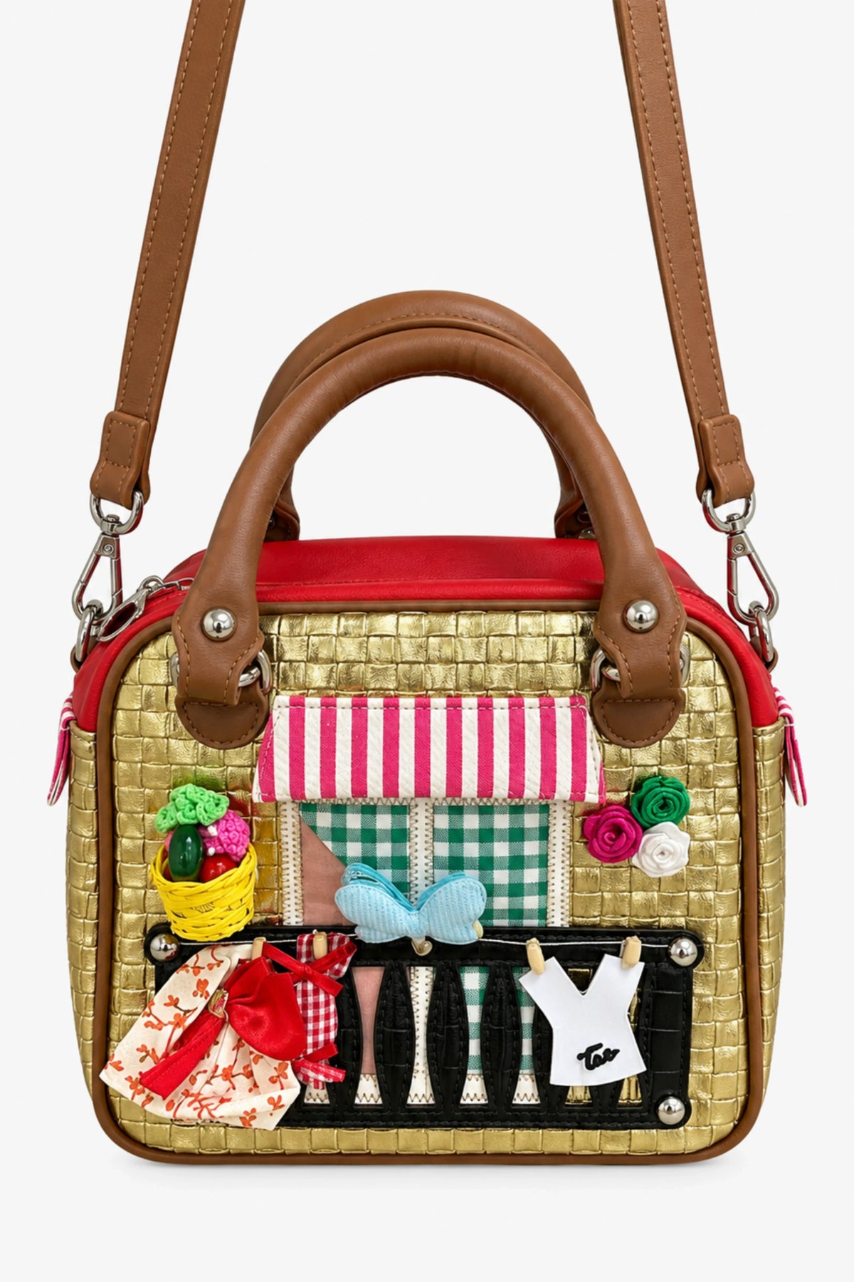 Golden Quirky Patchwork Handbag-Global Republic