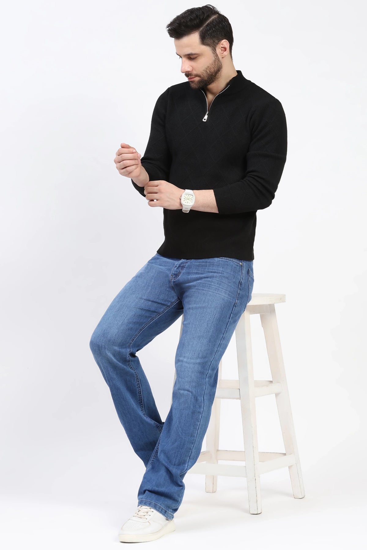 Blue Washed Cat-Scratch Jeans-Global Republic