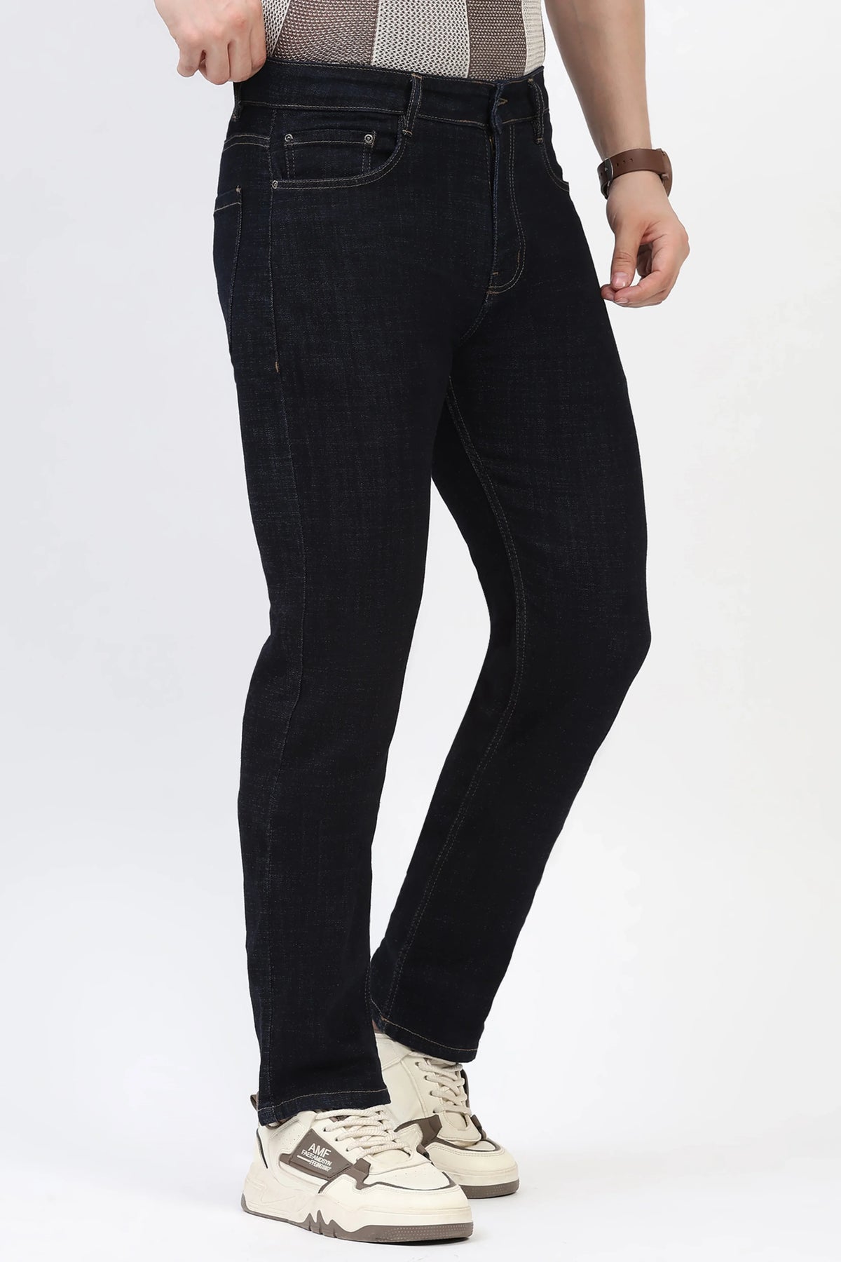 Men’s Navy Blue Straight-Fit Jeans-Global Republic