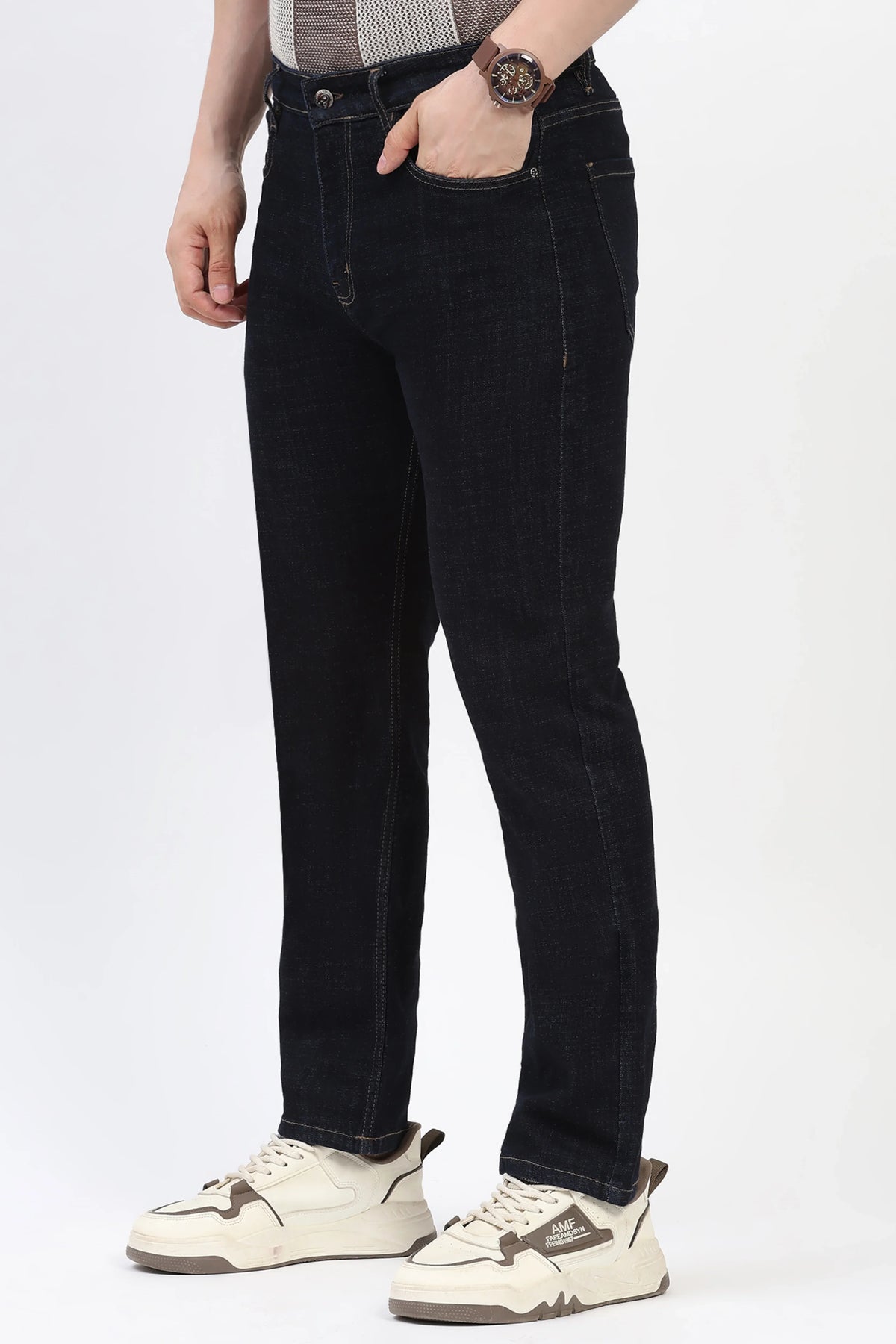 Men’s Navy Blue Straight-Fit Jeans-Global Republic
