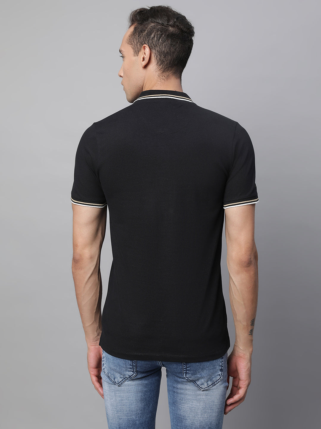 Mens Black Collar Neck Solid T-Shirt