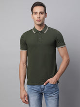 Mens Olive Collar Neck Solid T-Shirt