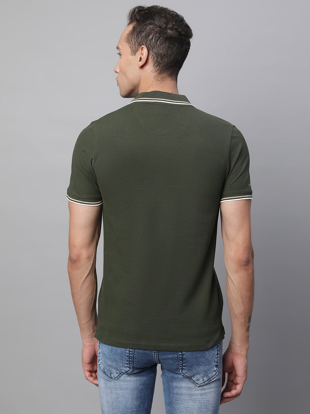 Mens Olive Collar Neck Solid T-Shirt