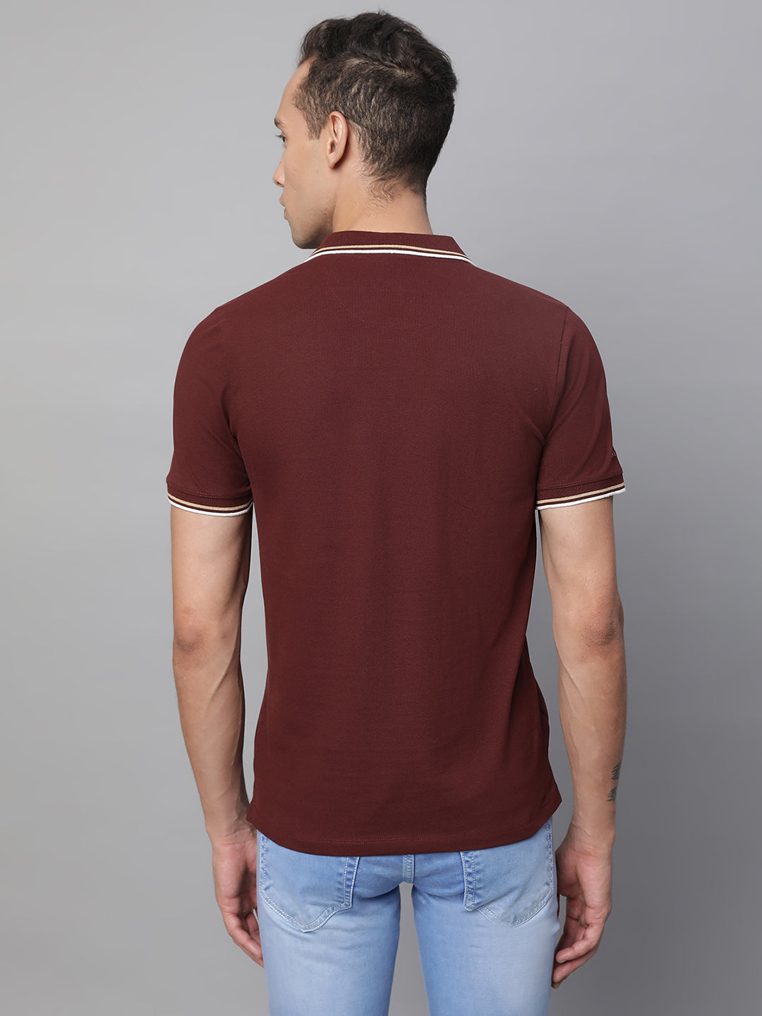 Mens Wine Collar Neck Solid T-Shirt
