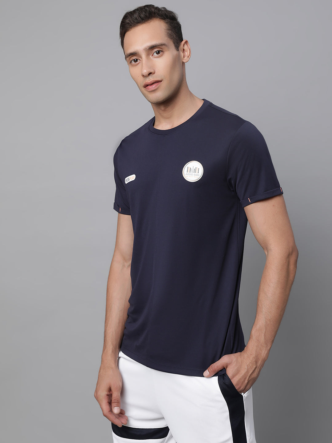 Mens Navy Blue Round Neck Solid T-Shirt - Global Republic