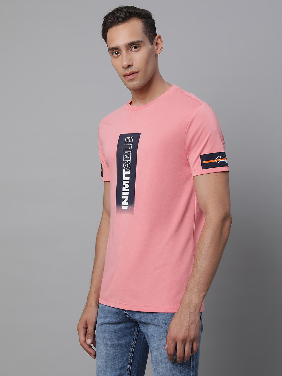 Pink Round Neck Printed T-Shirt - Global Republic