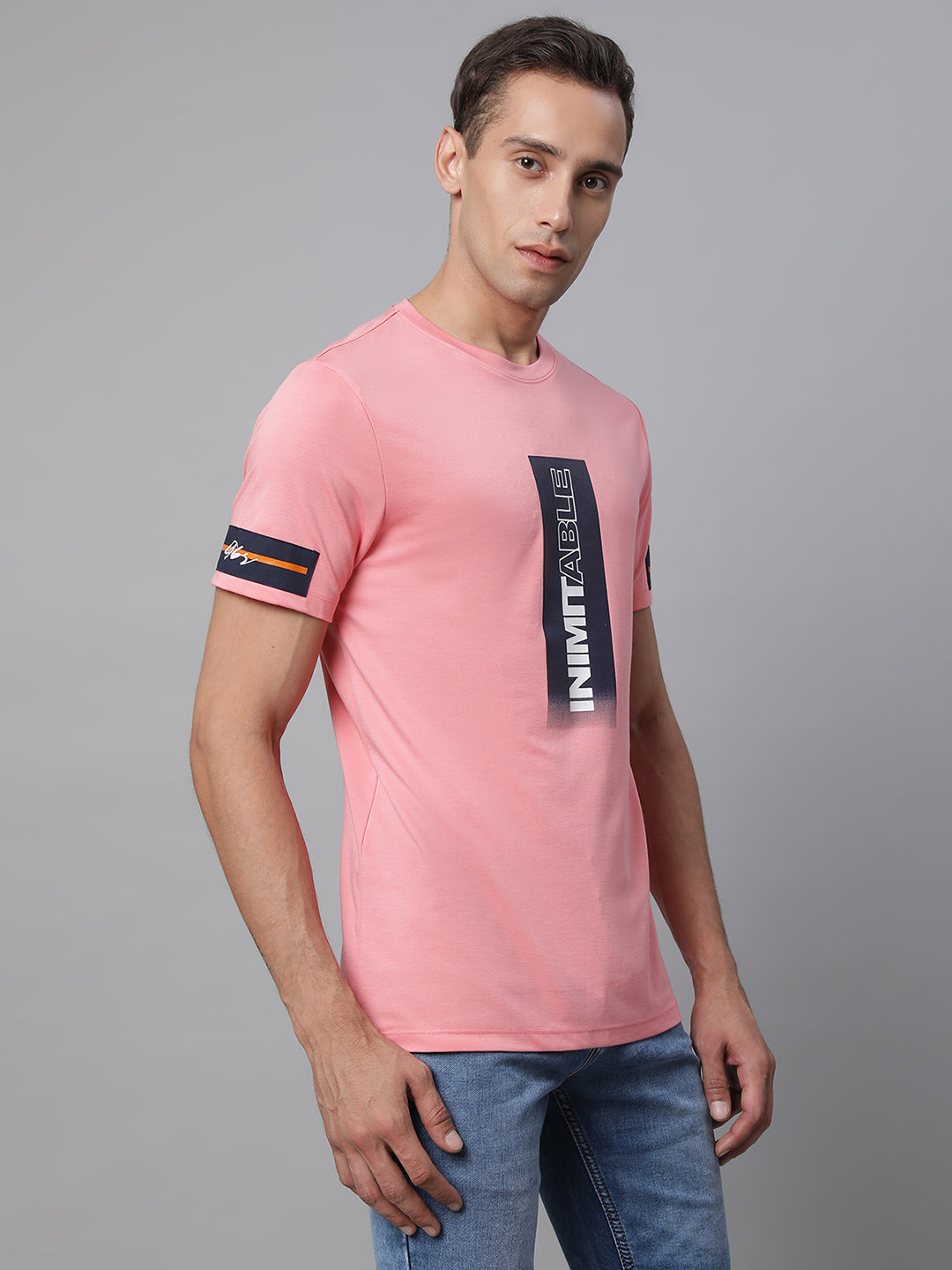 Pink Round Neck Printed T-Shirt - Global Republic