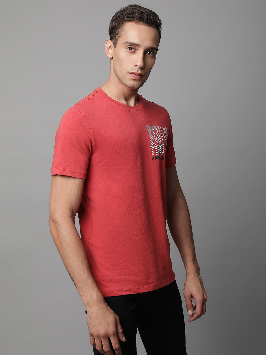 Mens Brick Round Neck Printed T-Shirt